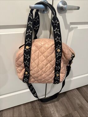 Quilted Blush Shoulder Bag with Star-Embellished Straps